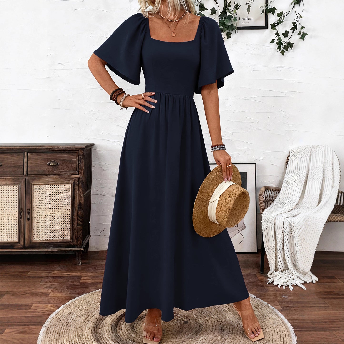 Bohemian Style Square Collar Elegant Generous Dress