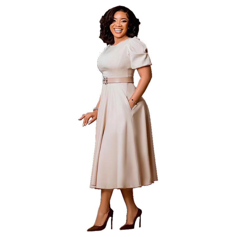 Women's Large Hem Puff Sleeve A- Line Dresses
