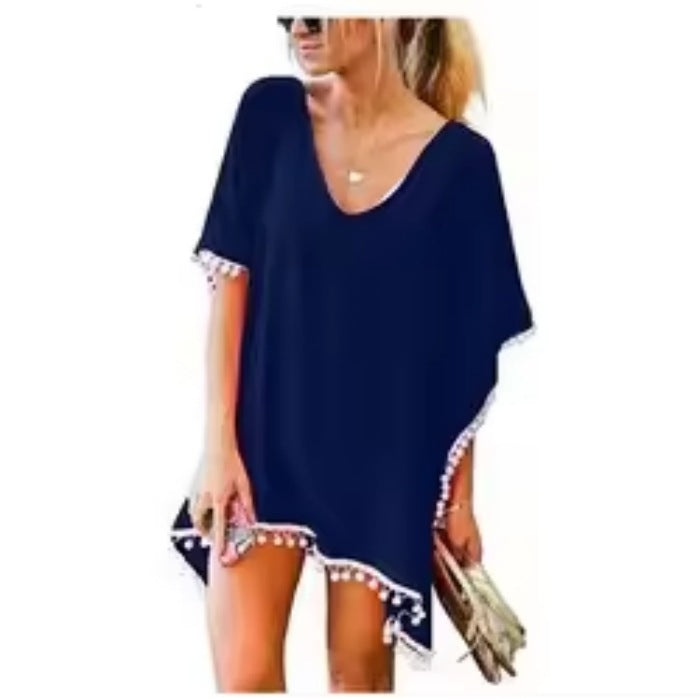 Tassel Small White Ball Chiffon Beach Blouses