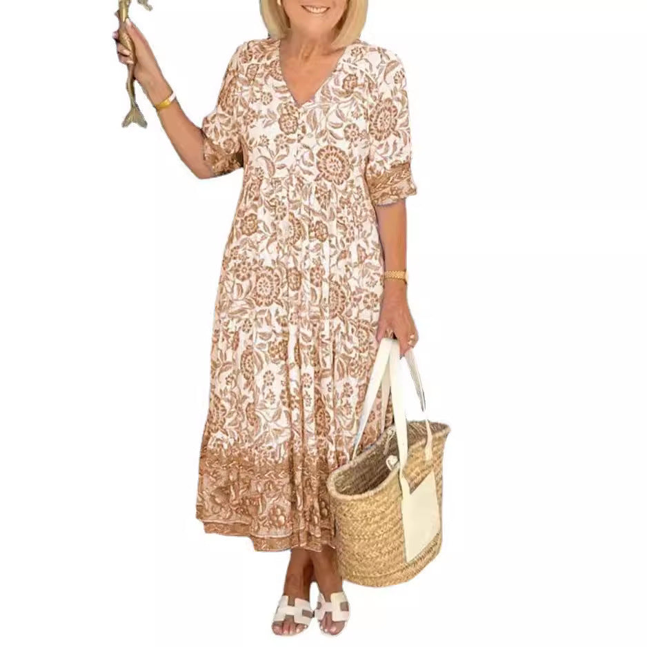 Women's Elegant Long Loose Floral Printed Dress Dresses