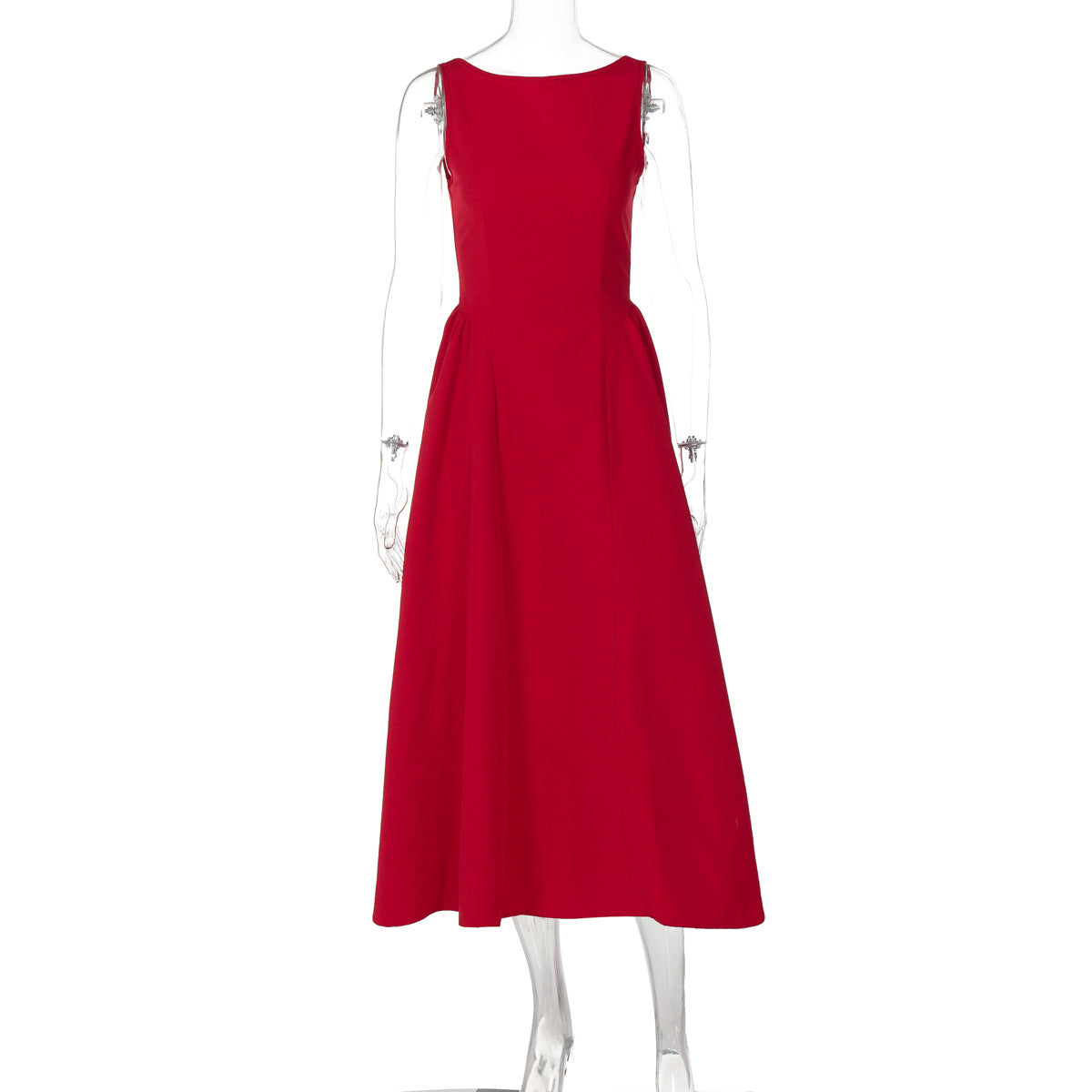 Women's Fashion Temperament Pure Color Sleeveless Waist Slim Dresses