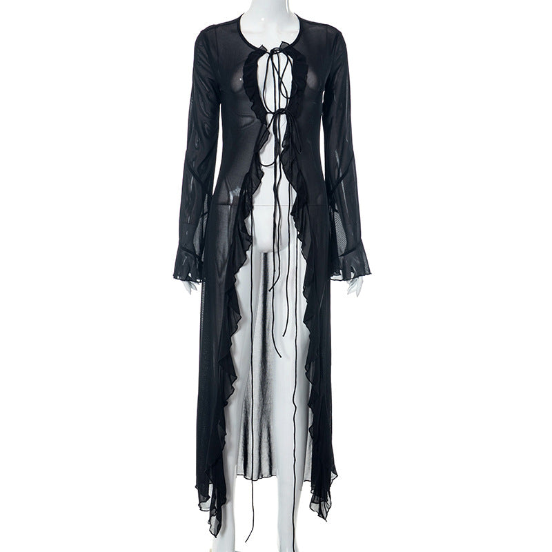 Women's Summer Gauzy Wooden Ear Beach Sexy Dresses