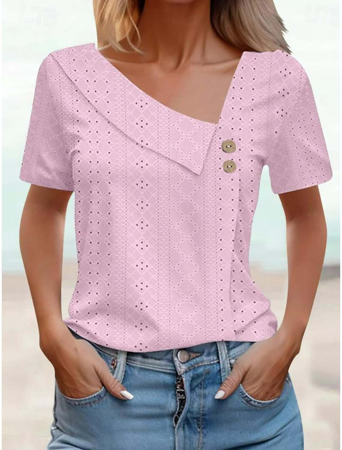 Summer Button Solid Color Loose Sleeve Blouses