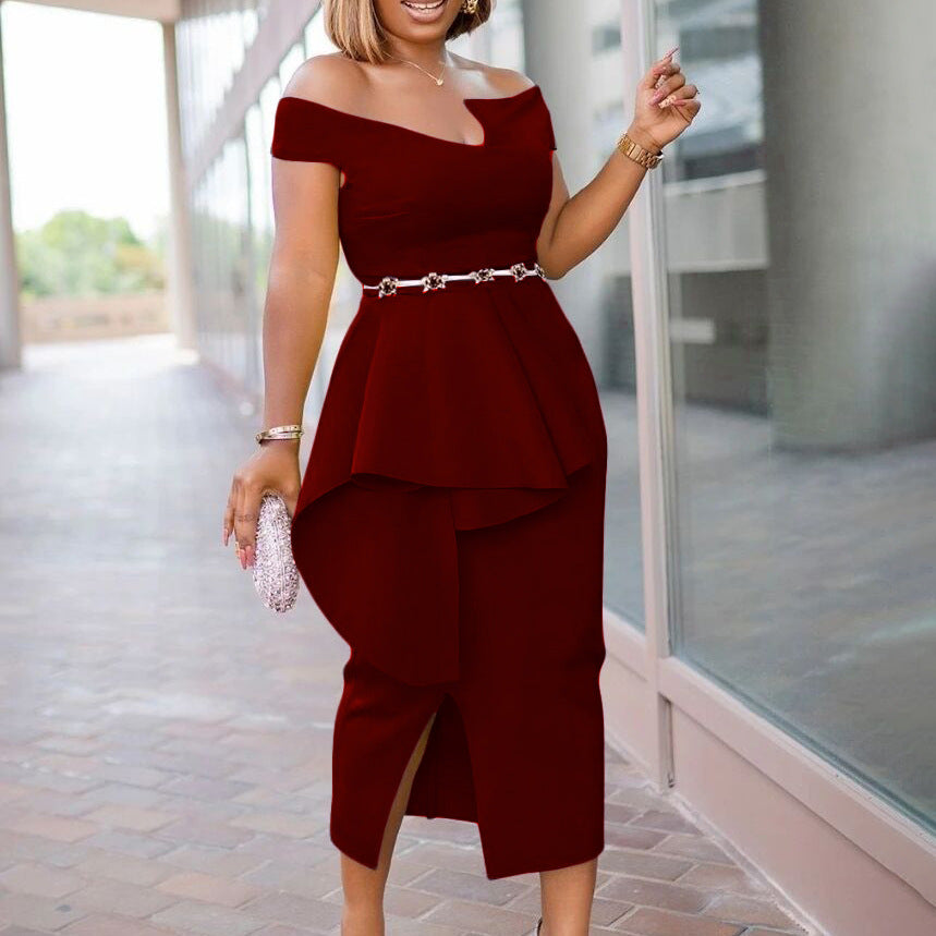 Summer Sleeve Sheath Pure Color Split Dress
