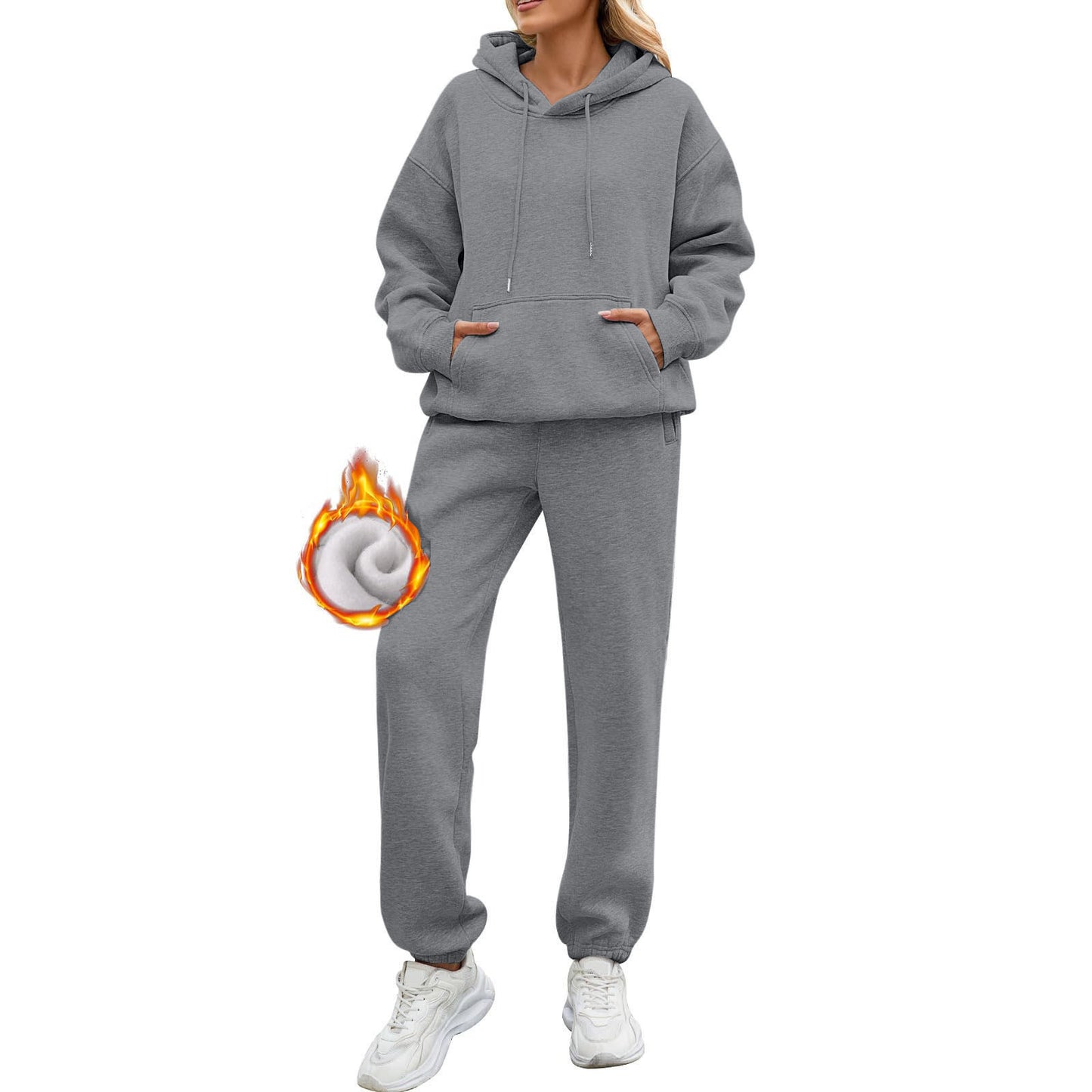 Women's Solid Color Long Sleeve Hooded Fleece Suits
