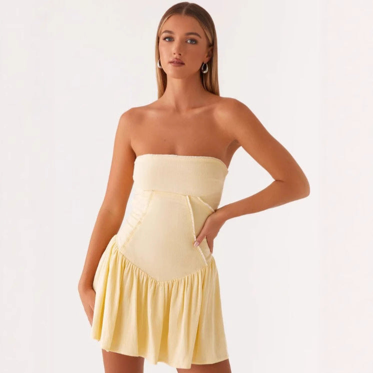 Women's Pure Color Cold-shoulder Waist Trimming Tube Tops