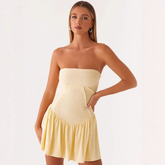 Women's Pure Color Cold-shoulder Waist Trimming Tube Tops