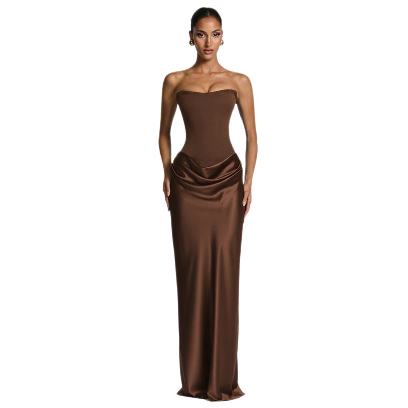 Women's Elegant Solid Color Sleeveless Slim Ribbon Stitching Hip Dress