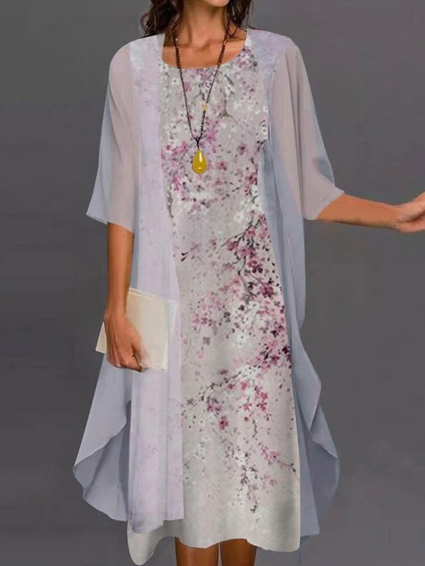 Summer Printed Long Sleeve Loose Two-piece Dress