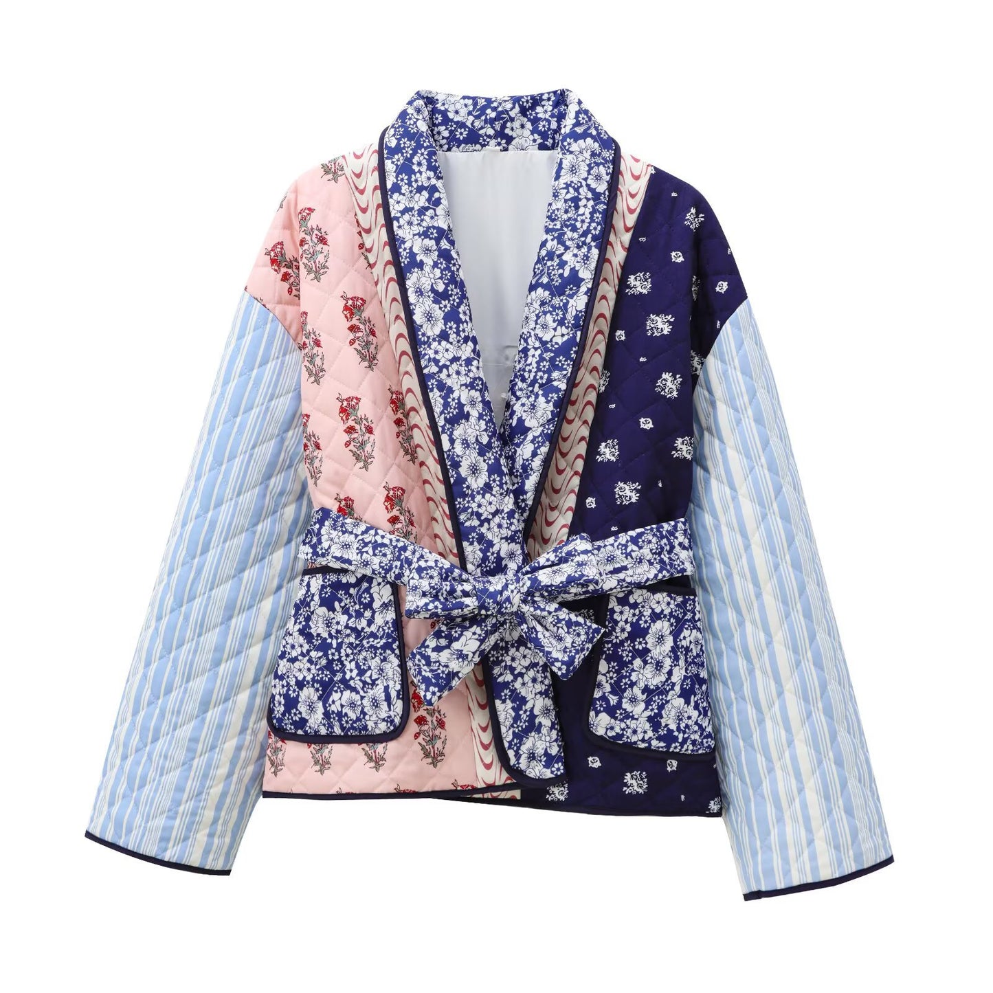 Women's Collar Printed Quilted Loose Casual Patchwork Coats