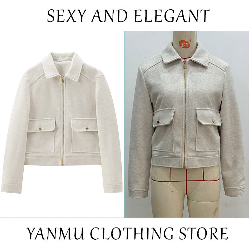 Women's Zipper Ornament Soft Retro Double Pocket Coats