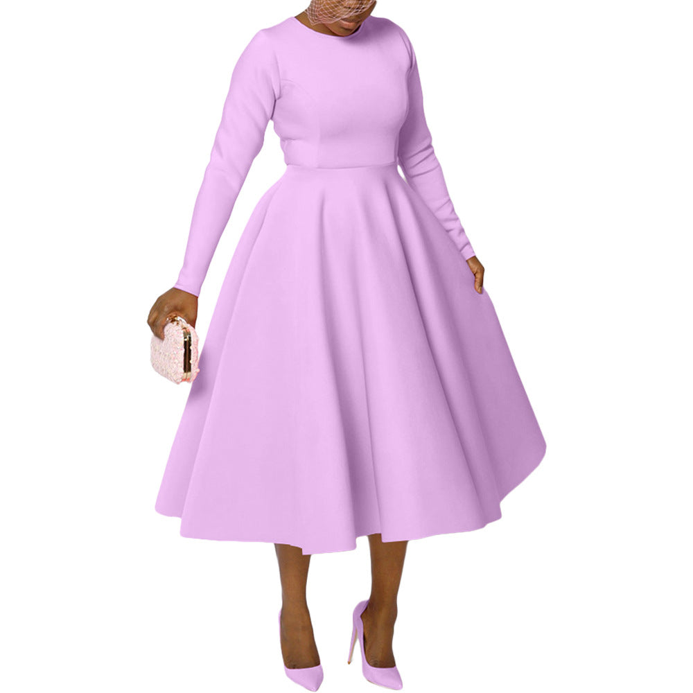 Women's Round Neck Long Sleeve Flat Part Of Knife Large Dresses