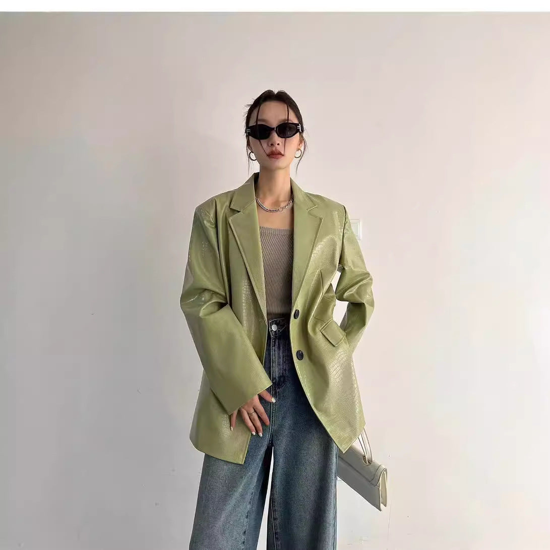 Fashion Leather Female Advanced Texture Loose Jackets