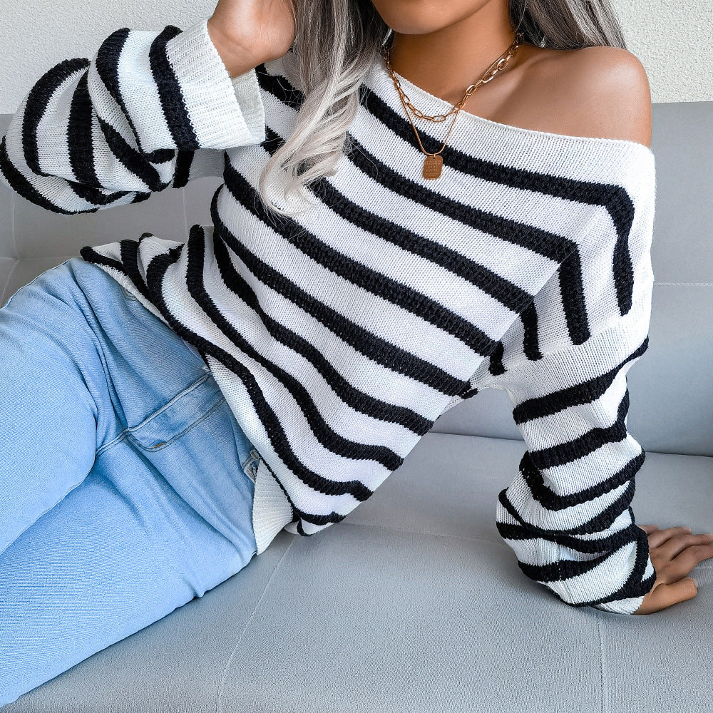Women's Clearance Casual Loose Striped Knitted Clothing