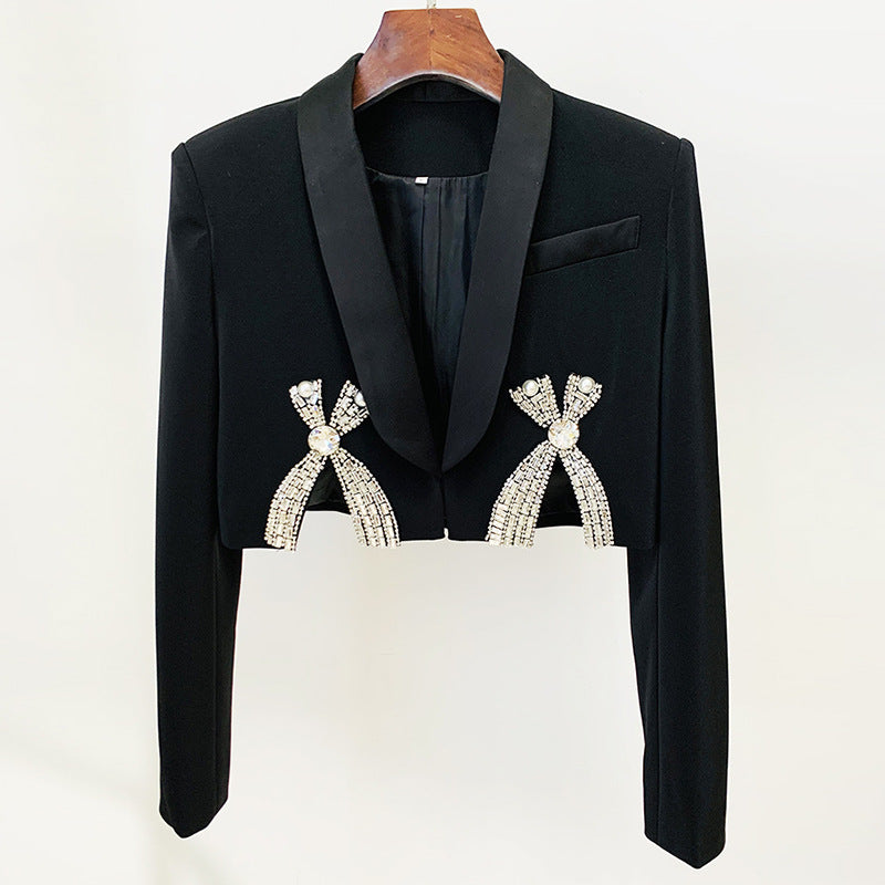 Stylish Charming Refined Rhinestone Bow Split Fashion Casual Suit