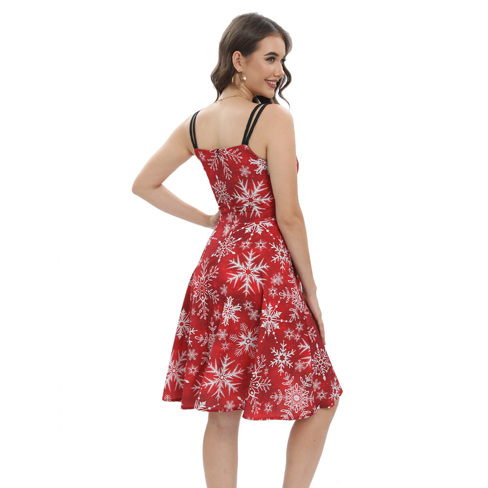 Women's Christmas Snowflake Digital Printing Sling Casual Skirts