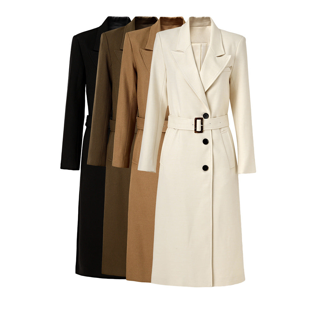 Quality Fabric Long Single-breasted Lace Up Trench Coats