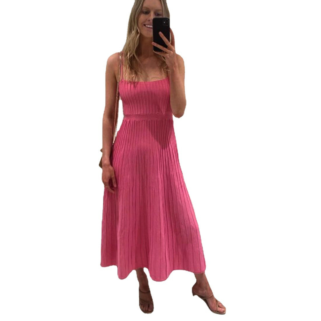 Women's Bandeau High Waist Spaghetti Straps Knitted Dress Seaside Dresses