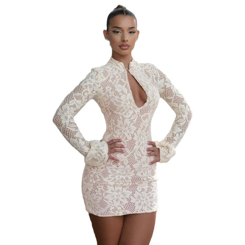 Women's Hot Style Sexy Lace Cutout Bell Sleeve Dress