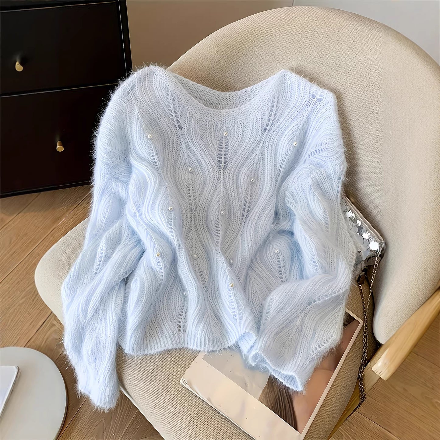Women's Round Neck Thin Long-sleeved Autumn Slimming Hollow Sweaters