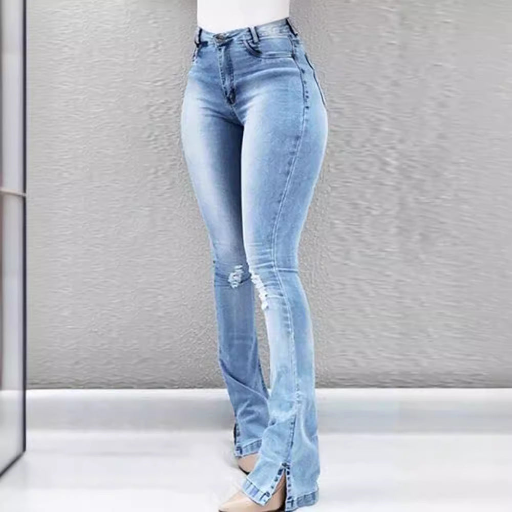 Women's Spring Fashion Stretch Split Flared High Jeans