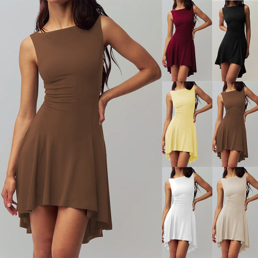 Solid Color Sleeveless Sexy Hot Waist Slimming Dress