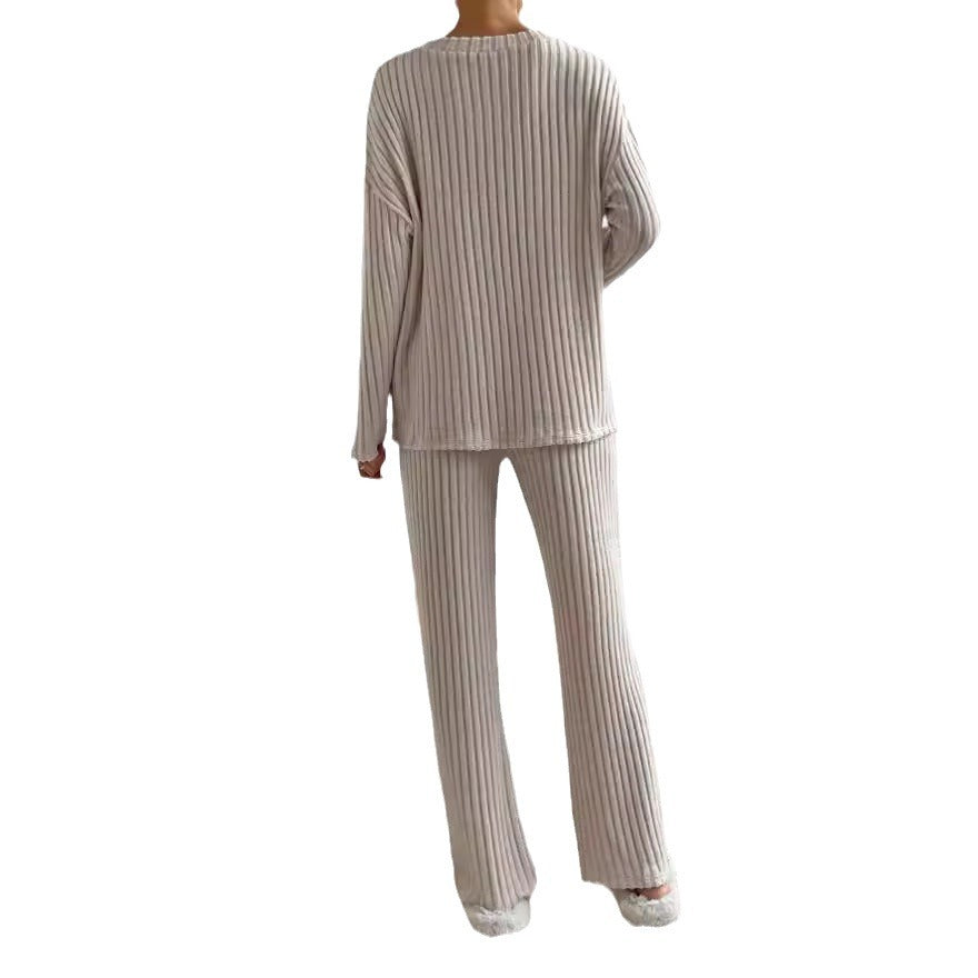 Women's Two-piece Autumn Straight Loose Temperament Sunken Stripe Pants