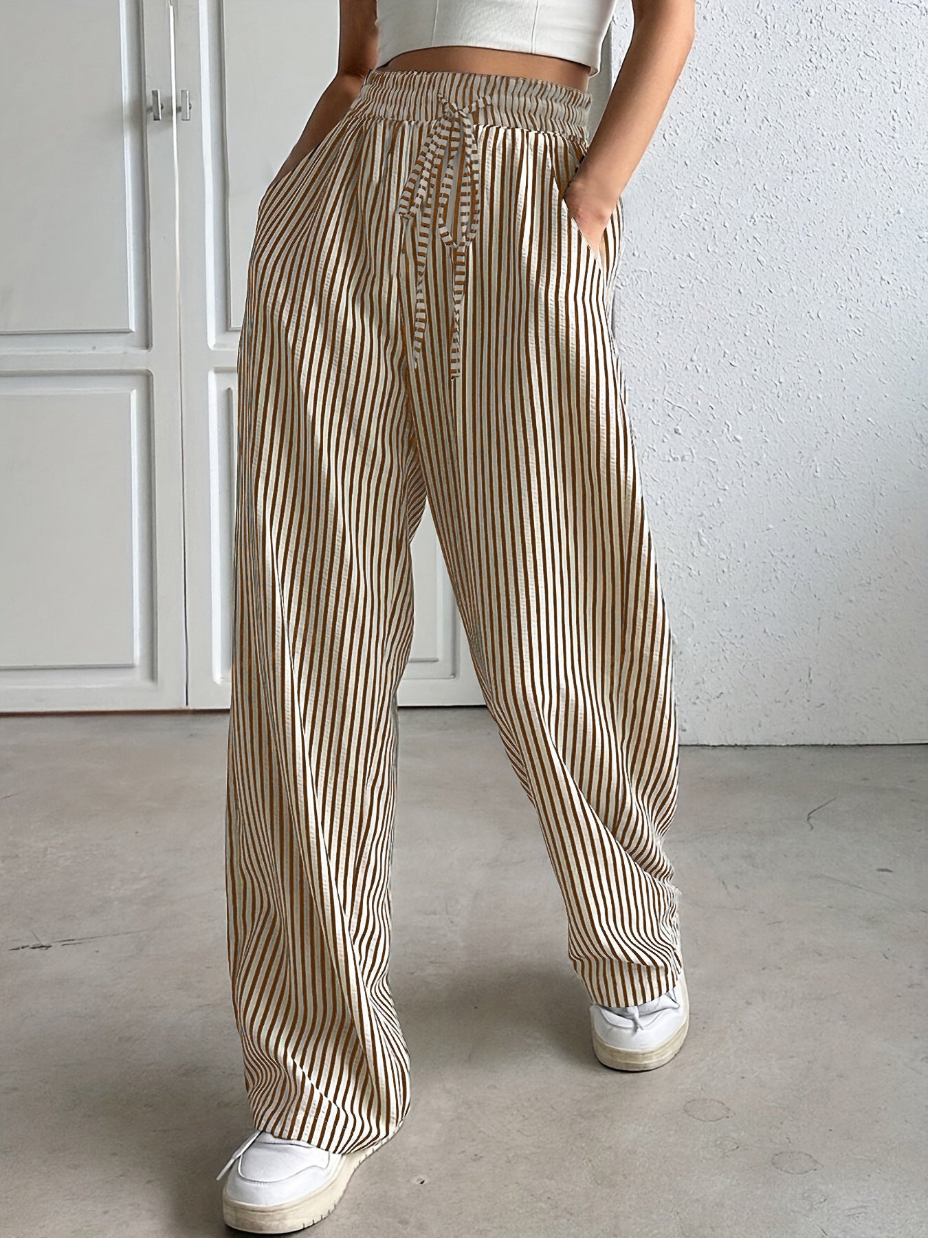 Women's Classy Slouchy Striped Casual Trousers Pants