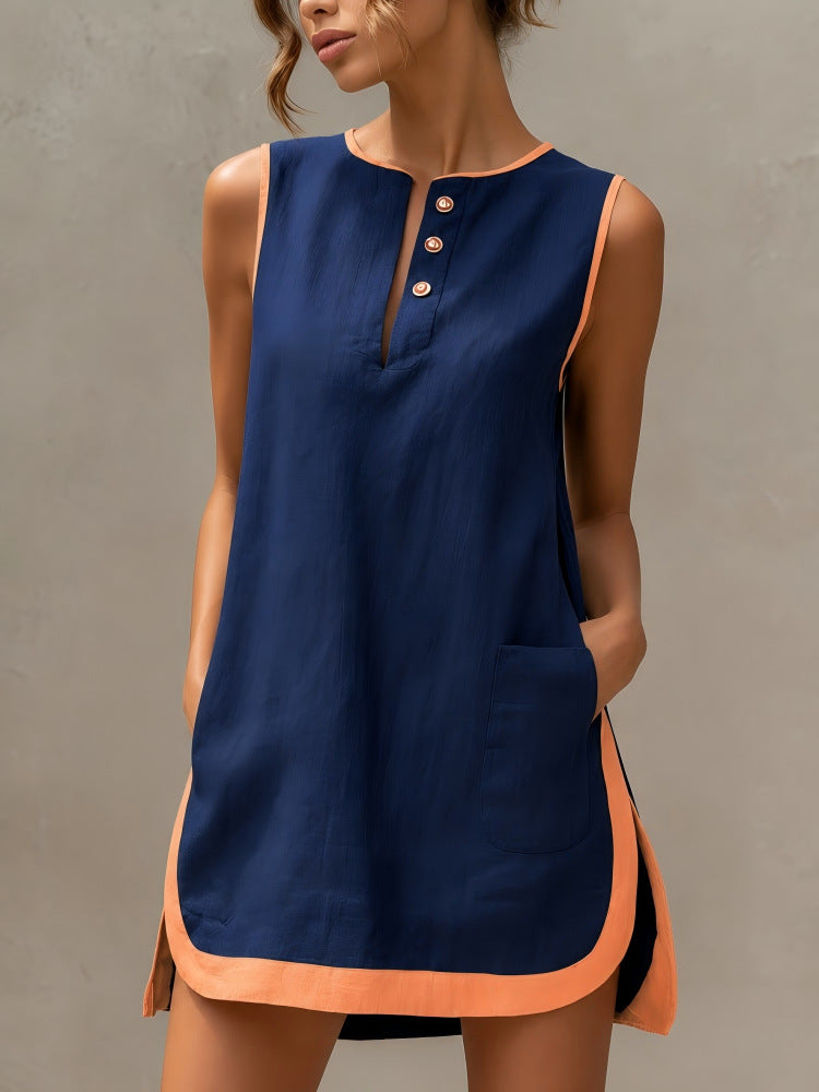 Summer Stitching Sleeveless Casual Loose Vacation Dress