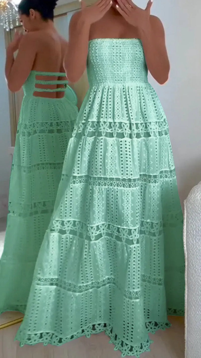 Summer Lace Stitching Tube Embroidered Backless Tops