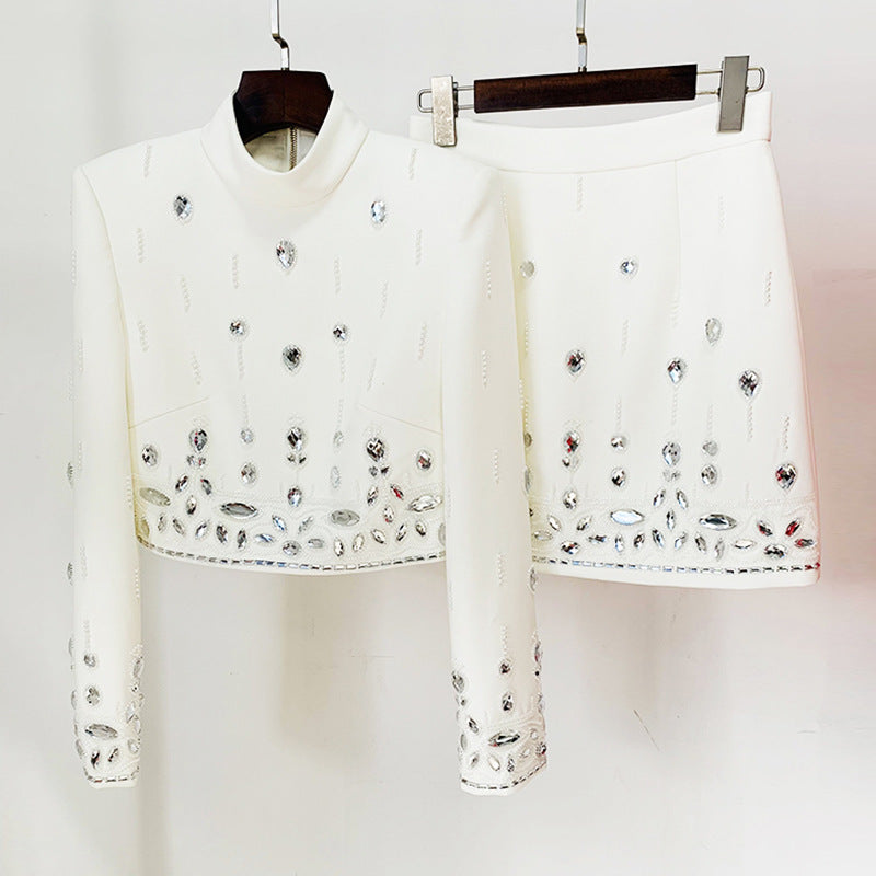 Bead Diamond Inlaid Mid-length Dress Set Tops