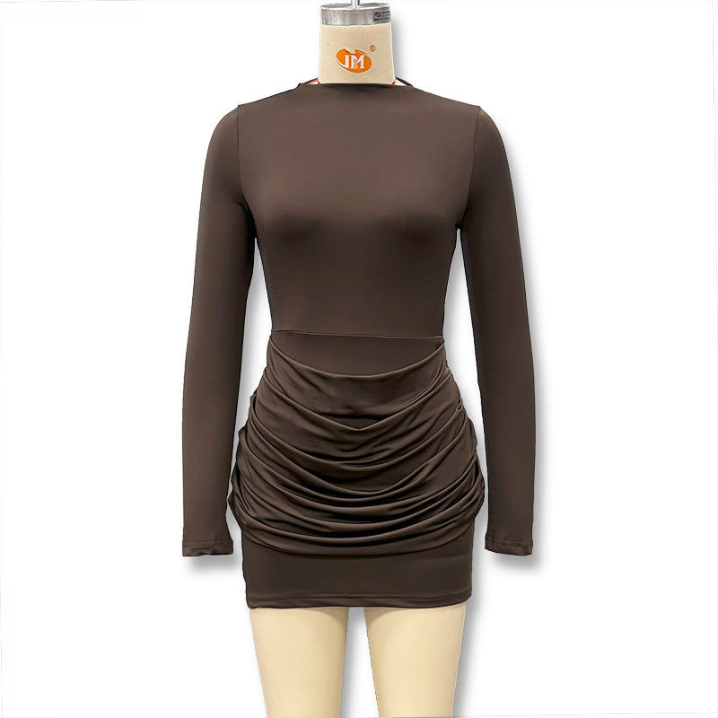 Women's Pleated Sheath Long Sleeve Waist Slimming Clothing