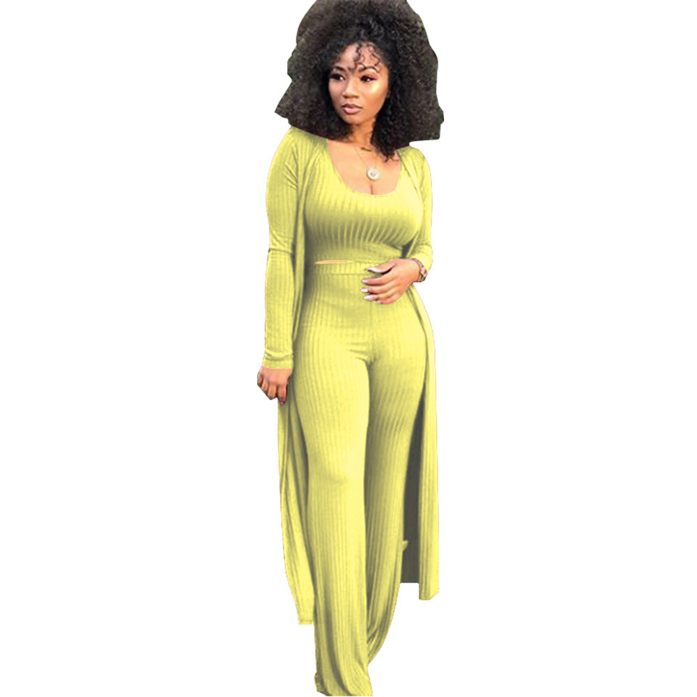 Women's High Elastic Sunken Stripe Three-piece Tight Suits
