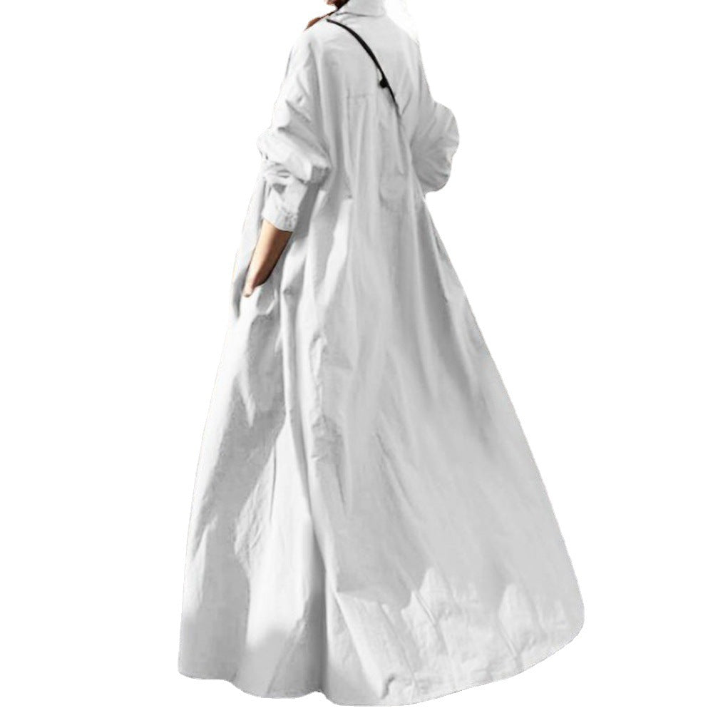 Women's Loose Long Sleeve Big Hem Solid Dress