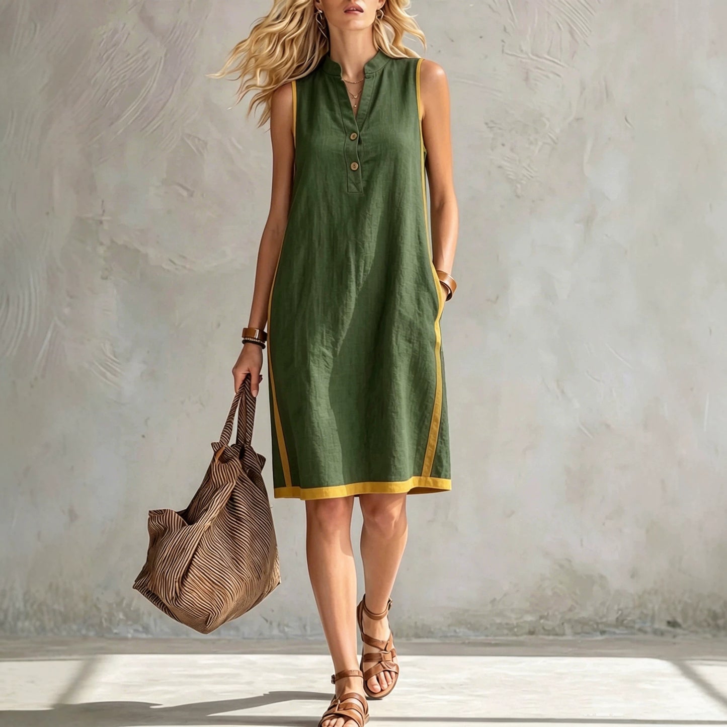 Charming Women's Sleeveless Casual Loose Linen Dress