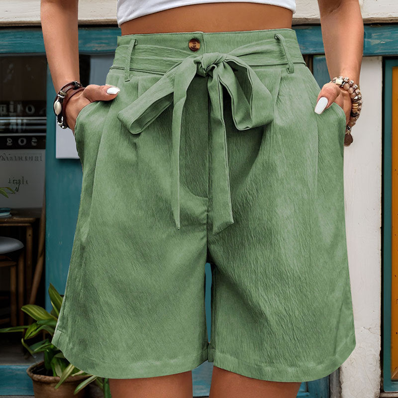 Women's Lace Up Elastic Waist Solid Color Shorts