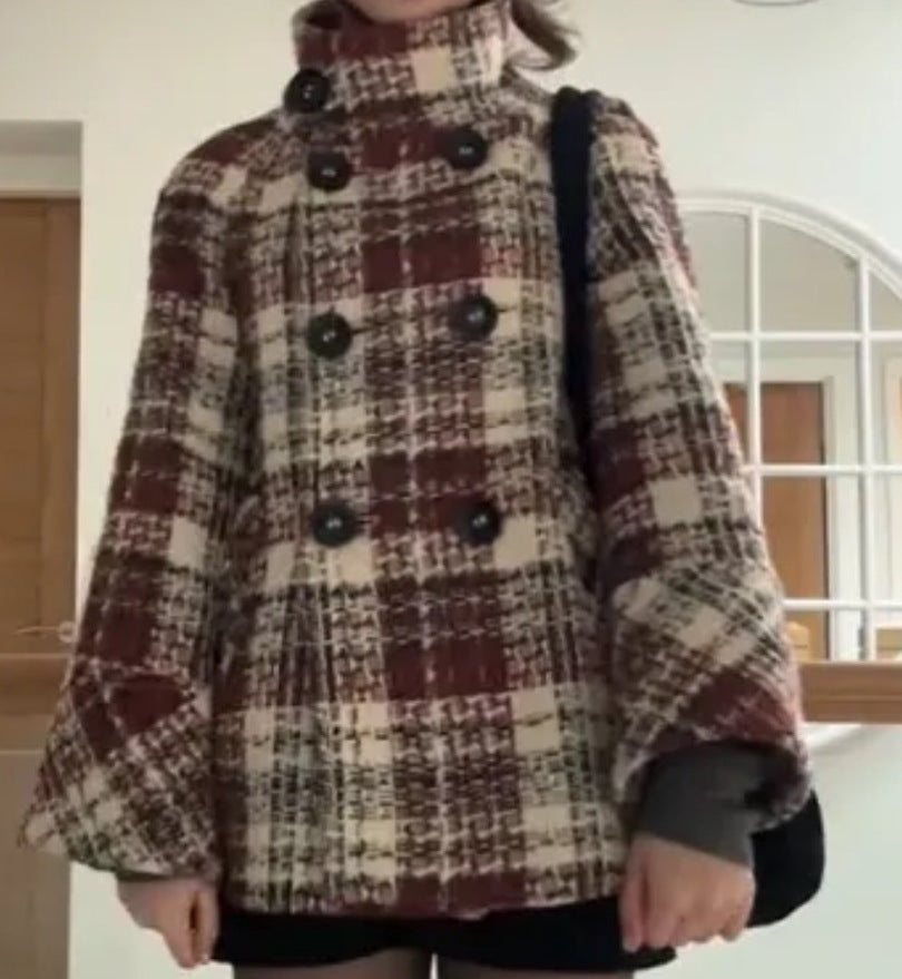 Women's Thickened Classic Style Plaid British Woolen Coats