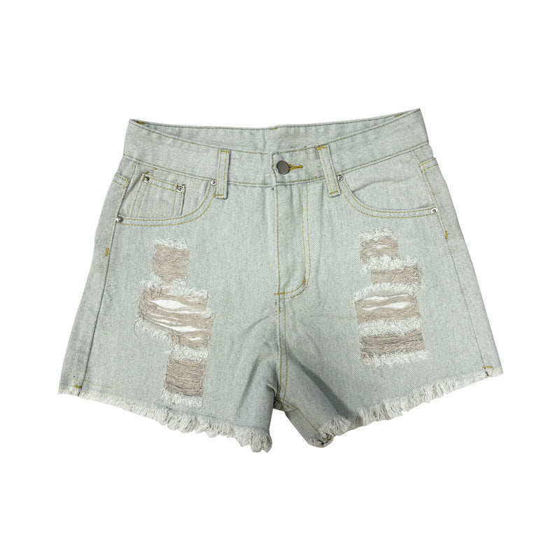 Women's Waist Ripped Tassel Washed Do The Old Shorts