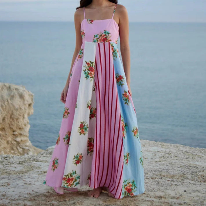 Women's Summer Sexy Strap Vacation Style Printed Sleeveless Swing Dress