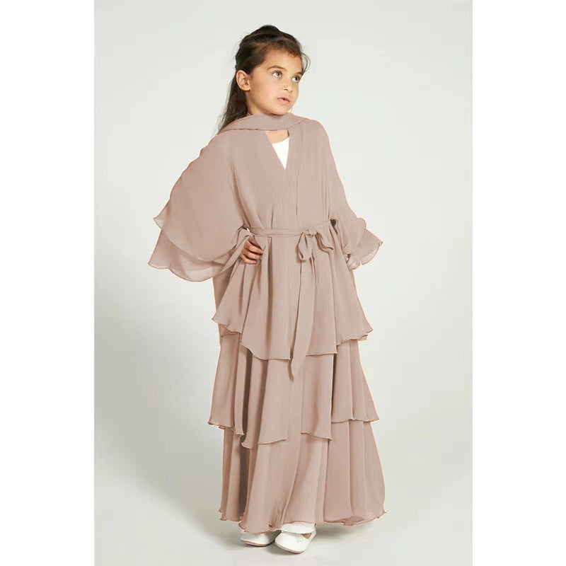 Children's Chiffon Elegant Belted Sweet Fresh Without Dress