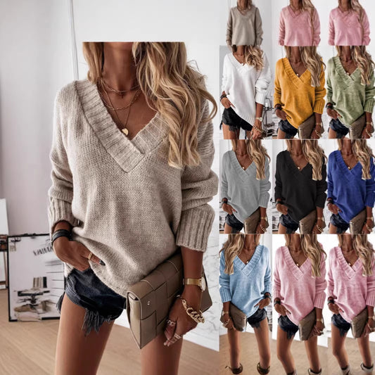 Women's Solid Color Long Sleeve Pullover Sweaters
