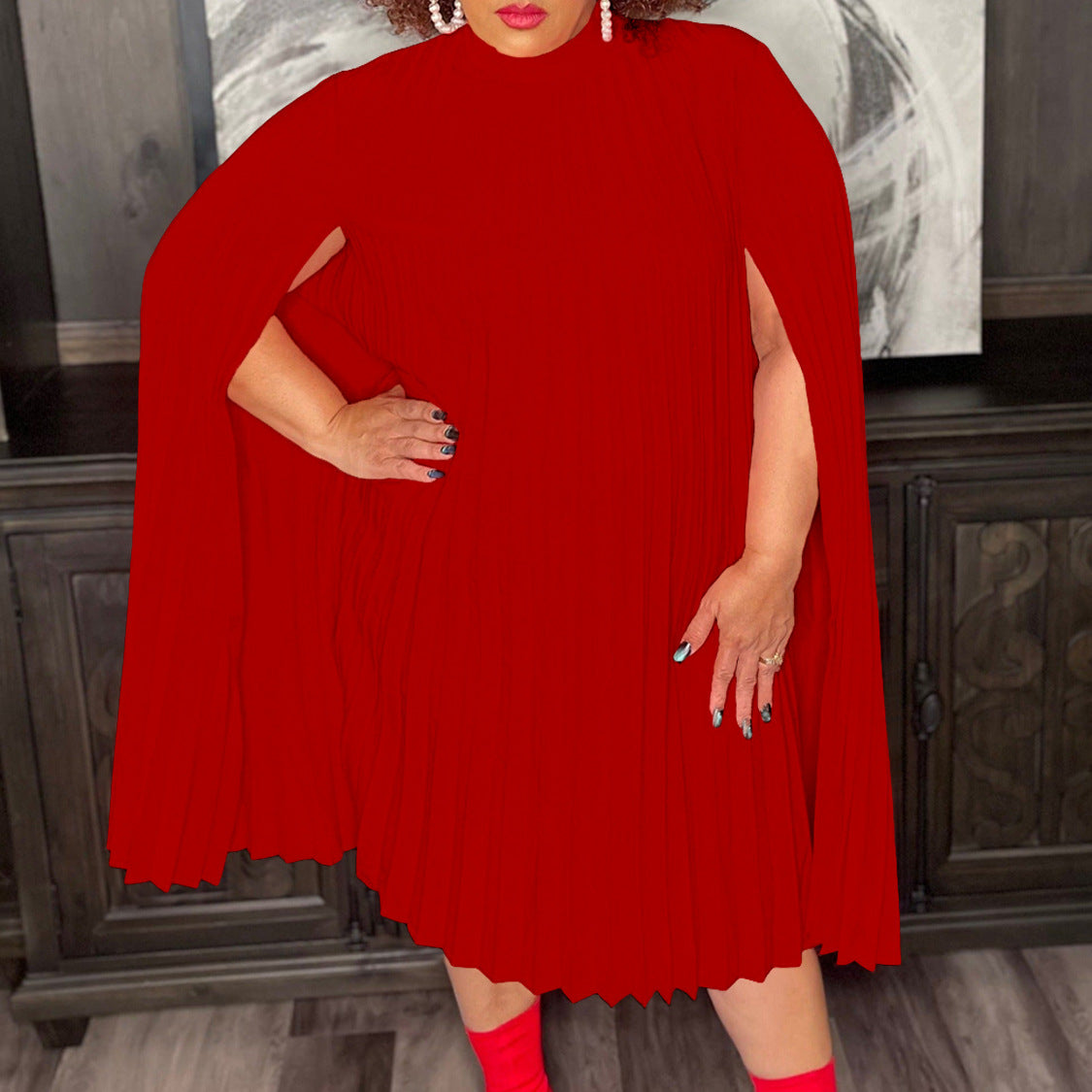 Women's Fashion Elegant Cape Loose Pleated African Plus Size
