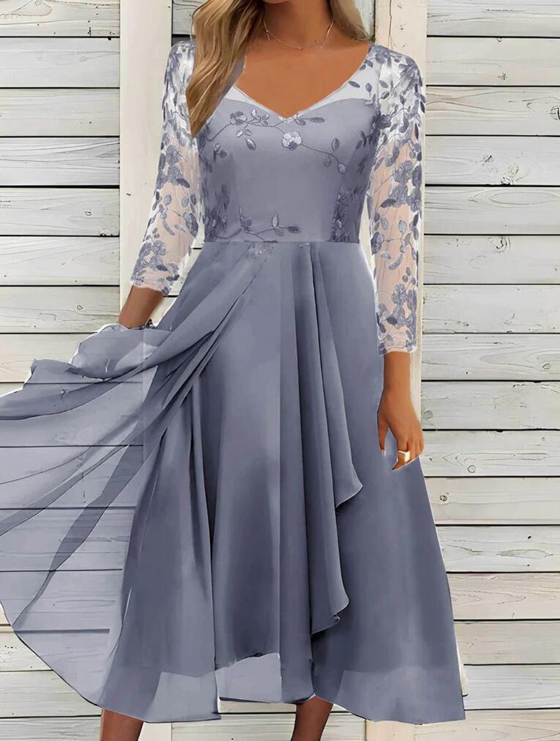 Unique Chiffon Stitching Lace Long Bridesmaid Dress