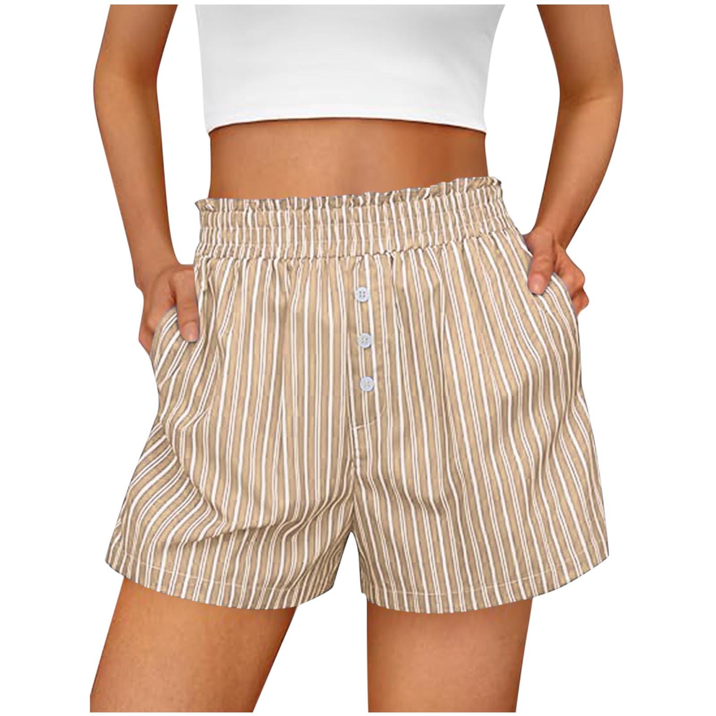 Women's Elegant Striped Button Leisure Commute Shorts