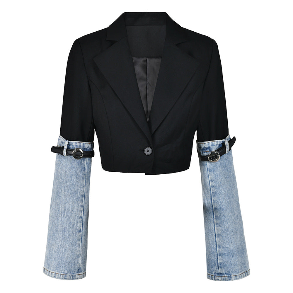 Women's Contrast Color Patchwork Denim Autumn Design Coats