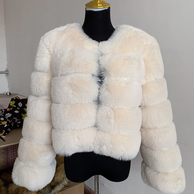 Women's Warm Leisure Stitching Faux Fox Fur Coats