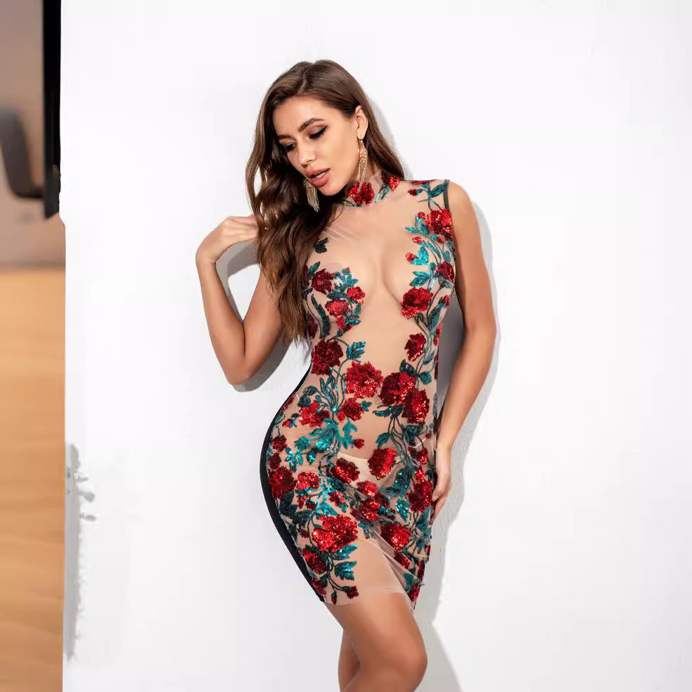 Women's Sexy Mesh Sequins Dress Nightclub Dresses