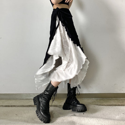 Ke Leo Irregular Contrast Design Double Layer Skirts