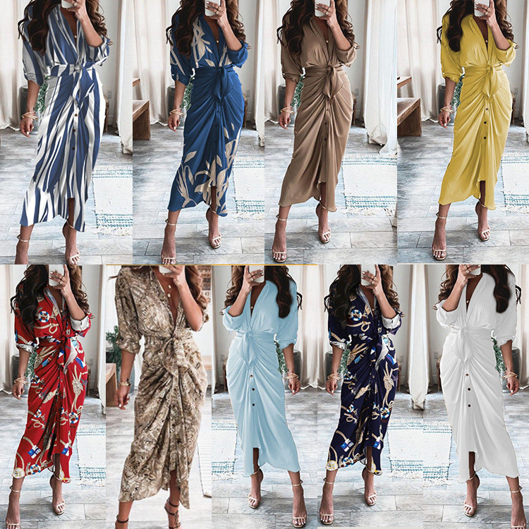 Women's Spring Sexy Print Pleated Irregular Dress Dresses