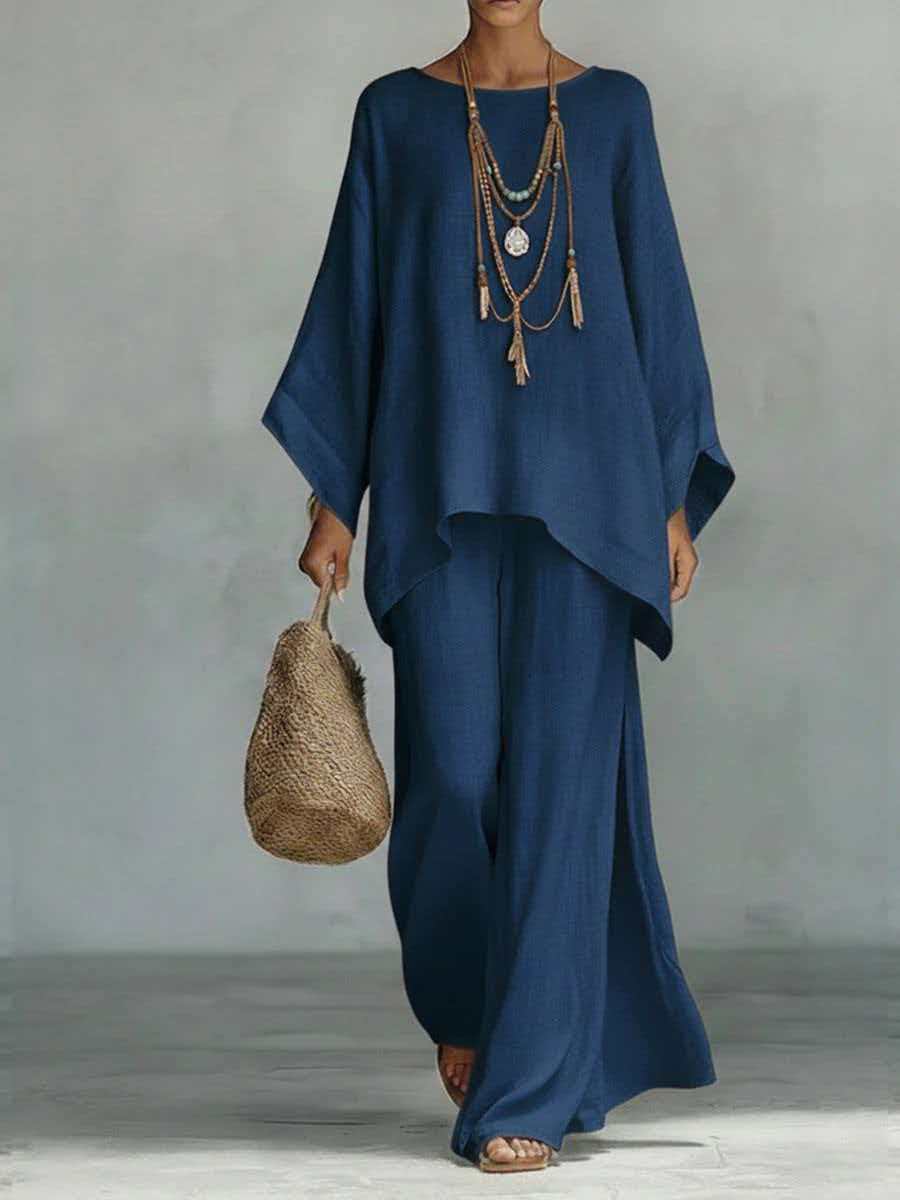 Women's Simple Loose Linen Blended Shirt Wide Fashion Casual Suit